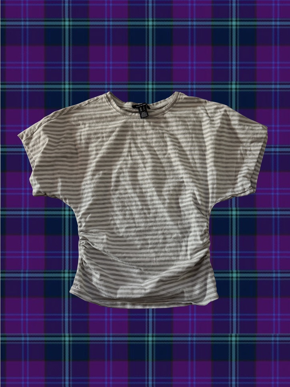 Striped Short Sleeve Cinched Tee In Grey